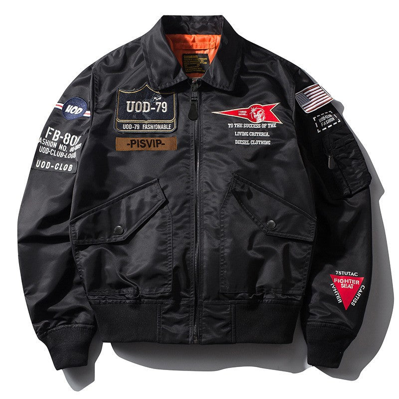 Spring Autumn Male Jackets Thin Army Green Motorcycle Ma-1 Aviator Pilot Air Men Bomber Jacket Embroidery Lapel All-Match
