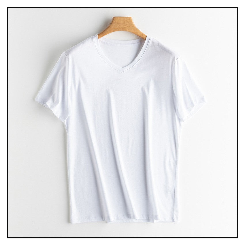 SuyaDream Mens Solid Tee Cotton Silk Blend Plain O neck Short Sleeved Cozy T Shirts 2025 Summer Simple Chic Top White Black