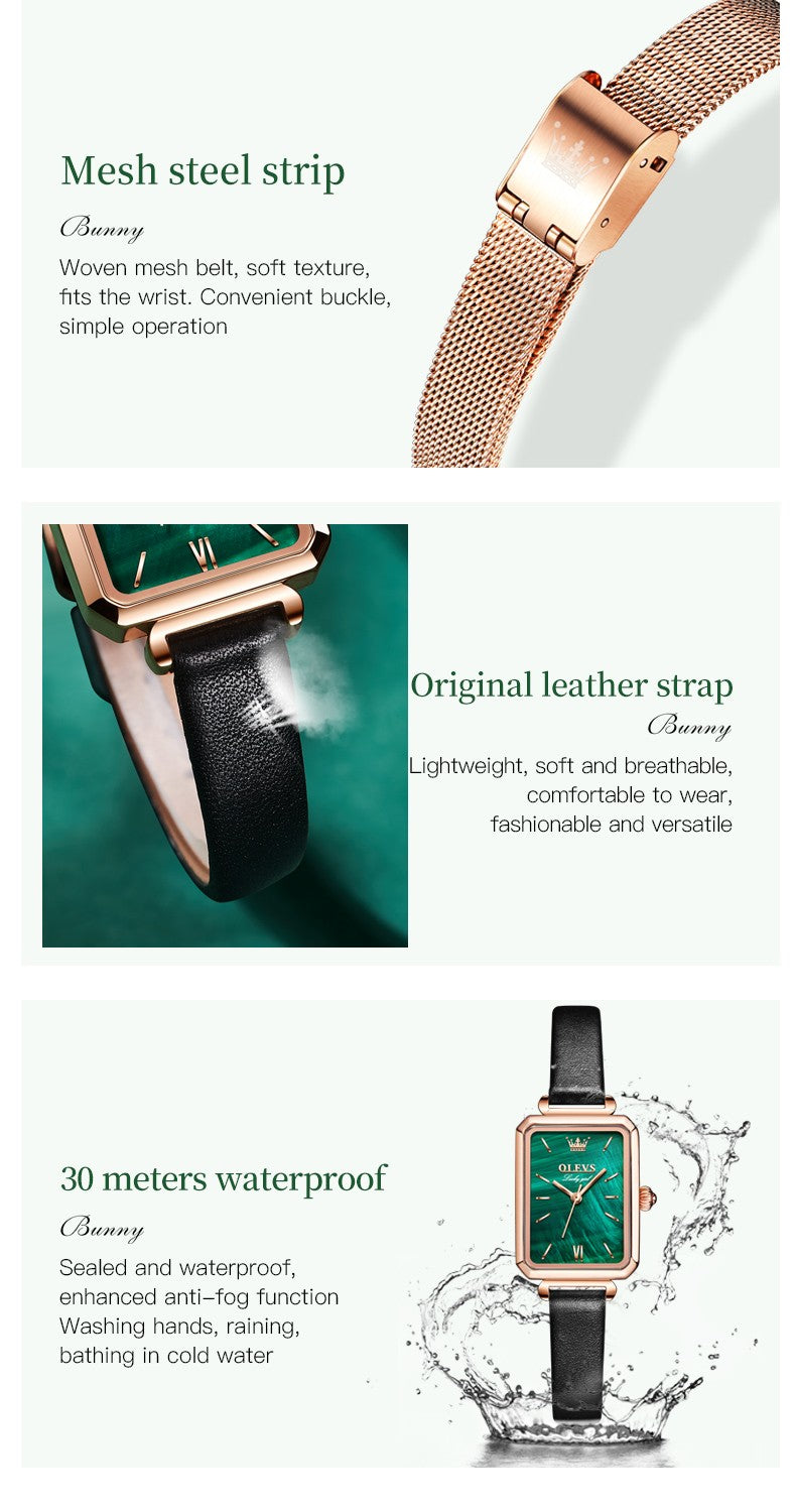 OLEVS 6624 Original Women Watch Luxury Top Green Square Waterproof Clock Fashion Elegant Brand Women Quartz Watch Reloj Mujer
