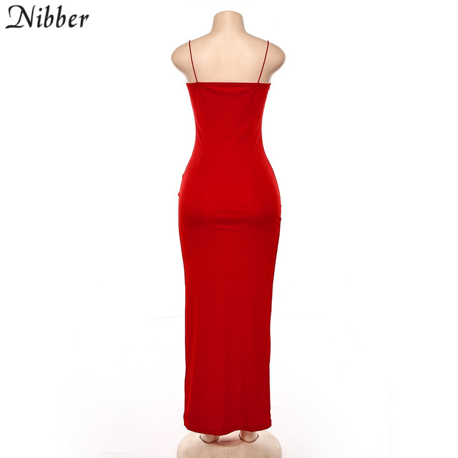 Nibber red black New year christmas party long dresses women spring Basic bodyco