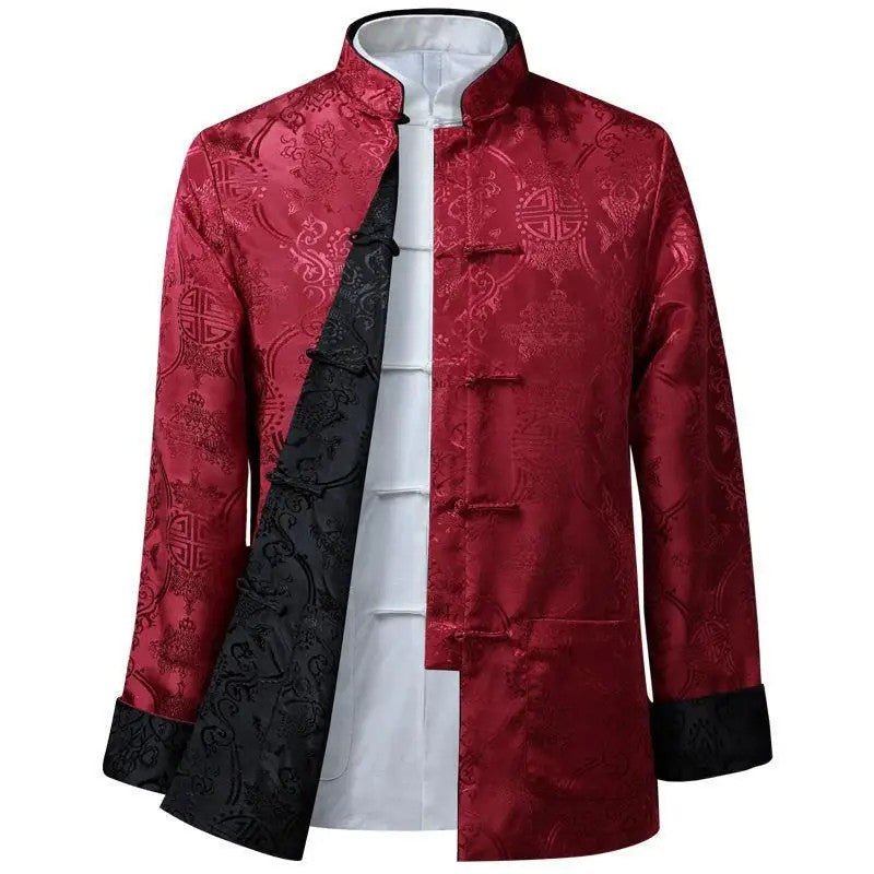 Spring Autumn Double-Sided Wearable Vintage Blazer Jacket Men's Casual Chinese Style Middle-Aged And Elderly Fashion Outerwear