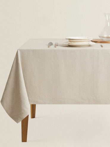 1pc Linen Tablecloth Beige Rectangular Fabric for Dining Picnic Camping