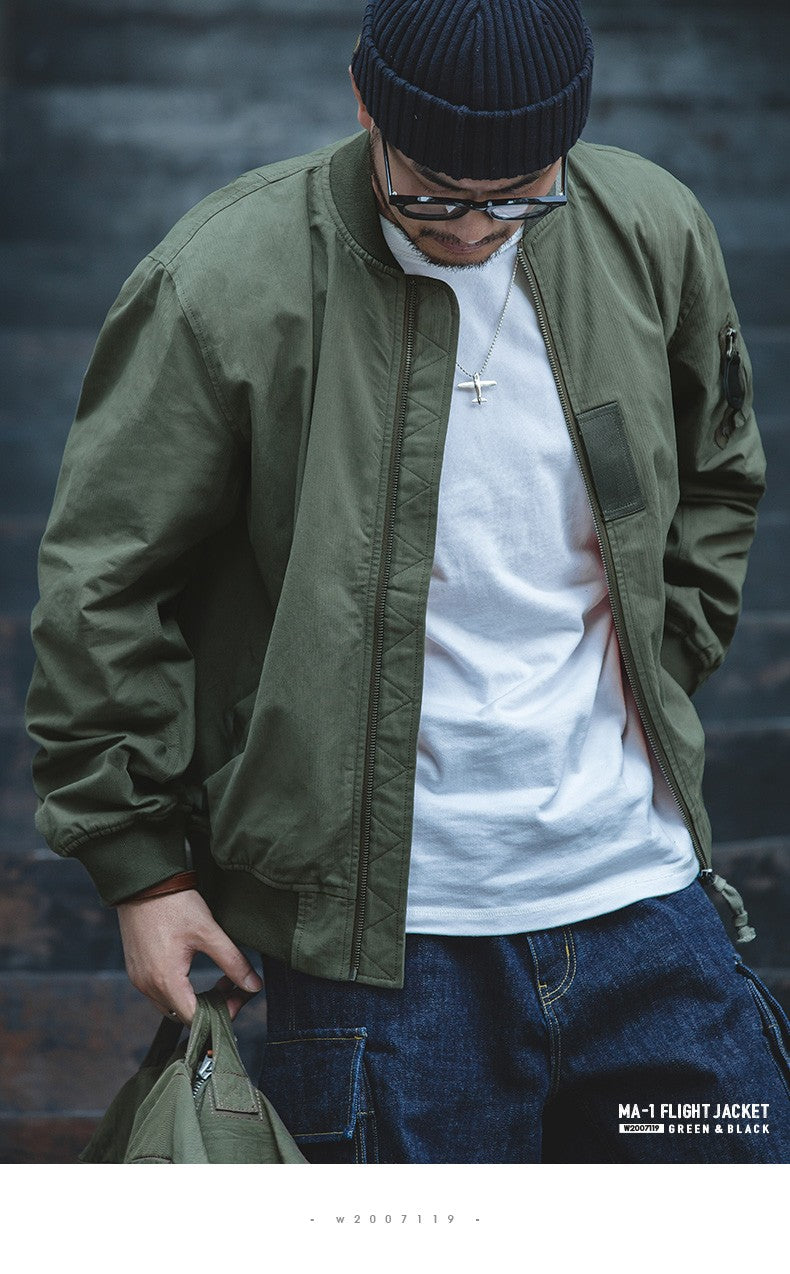 Maden Men's MA-1 Flight Bomber Jackets and T-shirts Vintage Air Pilot Jacket Green Baseball Suit Coat 2 Piece Tops
