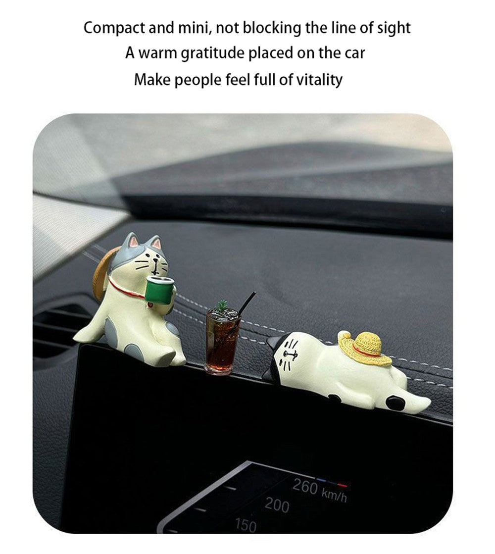 Cute Healing Kitten Ornaments For Car Dashboard Resin Cat Figure Car Interior Decorative Cat Ornament Vehicle Accessories
