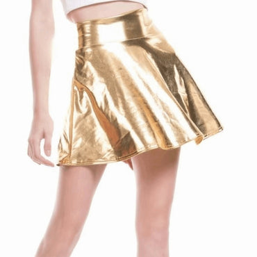 Elegant Metallic Pleated Skirt Gold Silver Flared Design Shiny Short Dress Elastic Solid Color A-line Short Skirt Stage Costume