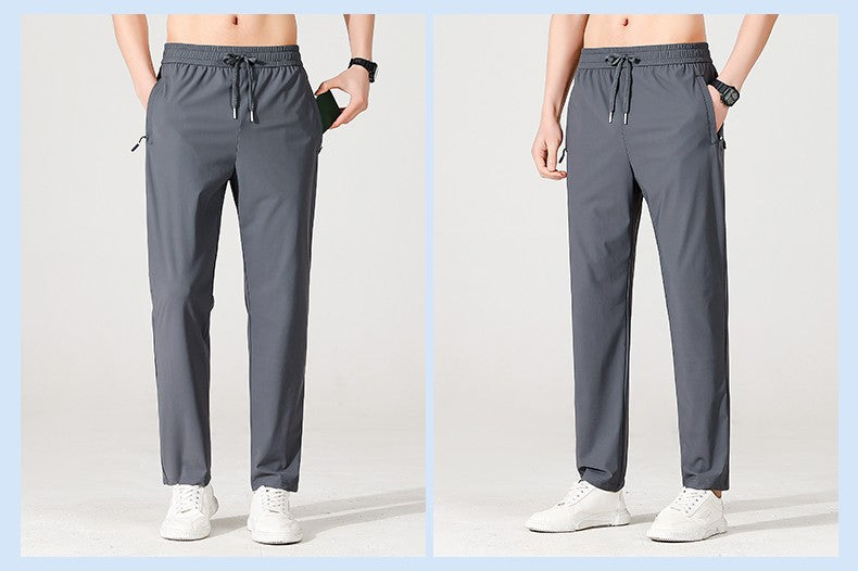 Ice Silk Men's trousers 2024 summer black-and-gray thin style business casual pants outdoor stretch breathable straight leg loos