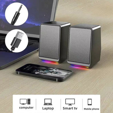 Mini Multimedia Computer Stereo Speakers LED Light TS38 Wired Gaming Sound Box with Subwoofer for Desktop Notebook TV Projector
