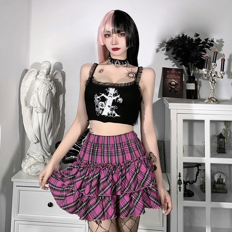 High Waist Slim Lolita Cosplay Y2k Skirt Japanese College Style Youth Girl Plaid Skirt Female Goth Skirt Pink Skirt