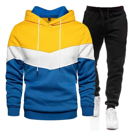Autumn Winter Men's Color Block Hooded Sports Suit