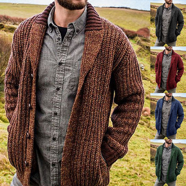 Autumn and winter men's Cardigan European and n pure color long sleeve slim knitted sweater coat, sweater man