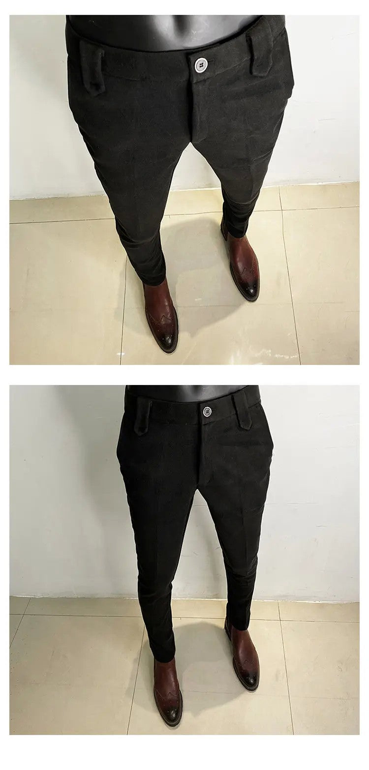Autumn Winter Thickened Suit Pants Men Casual Slim Fit Straight Trousers Formal Business Woolen Cloth Social Office Dress Pants