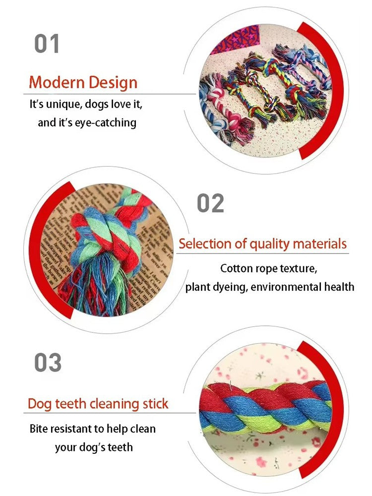 Brinquedo de Algodão Colorido para Cães com Nó Duplo, Corda Durável para Mastigar, Limpeza dos Dentes, Brinquedo Interativo para Pets, Adequado para Cães Pequenos e Médios, Alivia o Tédio