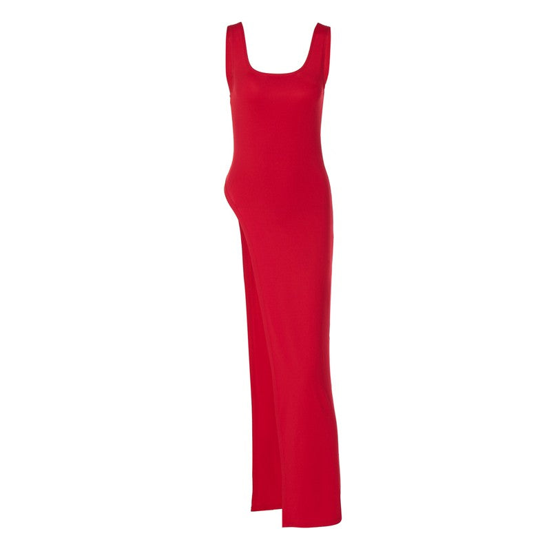 2025 Sexy Sleeveless Side High Split Dress Solid Backless Women Midi Dresses Sum