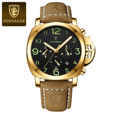 POEDAGAR Top Luxury Fashion Watch For Men Waterproof Luminous Chronograph Man Watch Leather Military Men's Quartz Watches Reloj