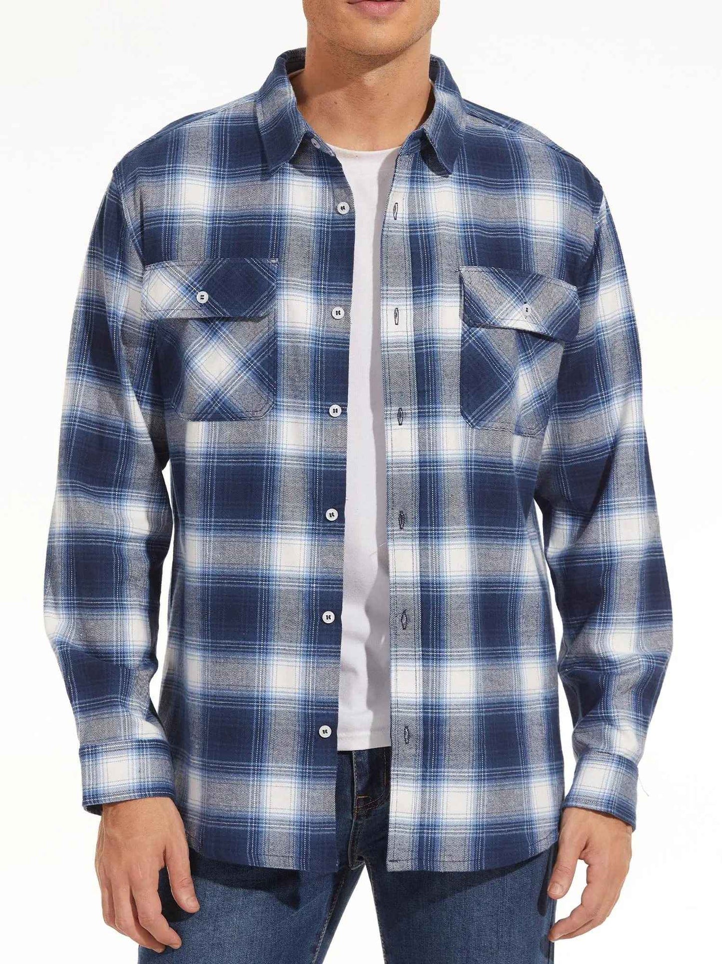 TACVASEN Oversize Lightweight Shirt Jacket Button Down Cotton Plaid Shirts Mens Long Sleeve Streetwear Flannel Shirts W/ Pockets