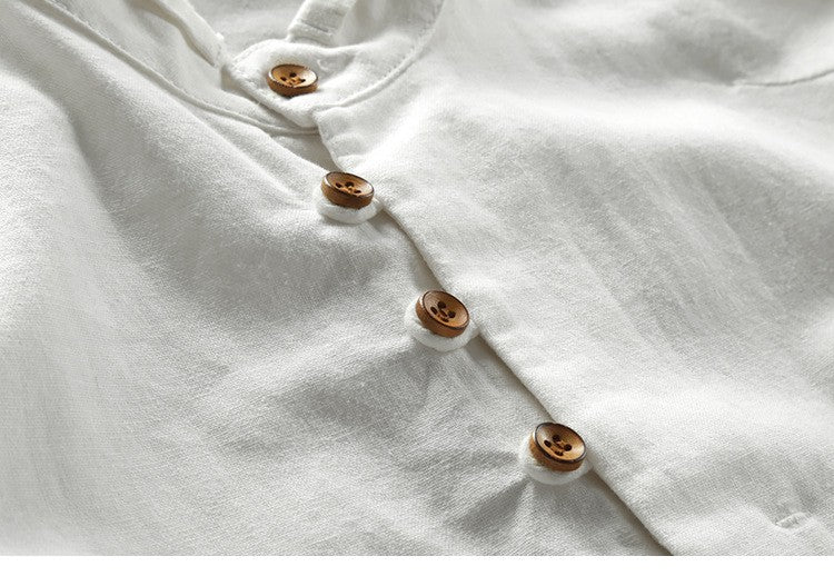 M-7XL 2025 Spring and Autumn New Men's Casual Shirts Retro Chinese Style Stand Collar Slim Cotton Linen Long Sleeve Shirt