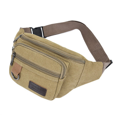 Thick canvas waist bag, outdoor leisure sports crossbody chest bag, men's portable change phone bag, multifunctional-A-DH