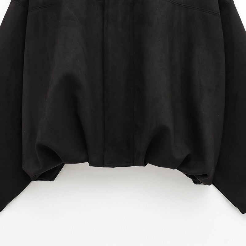HXAO Women's Bomber Jacket Lapel Long Sleeve Zipper Suede Jacket Women 2025 High Street Cropped Racing Jackets Coats Outerwears