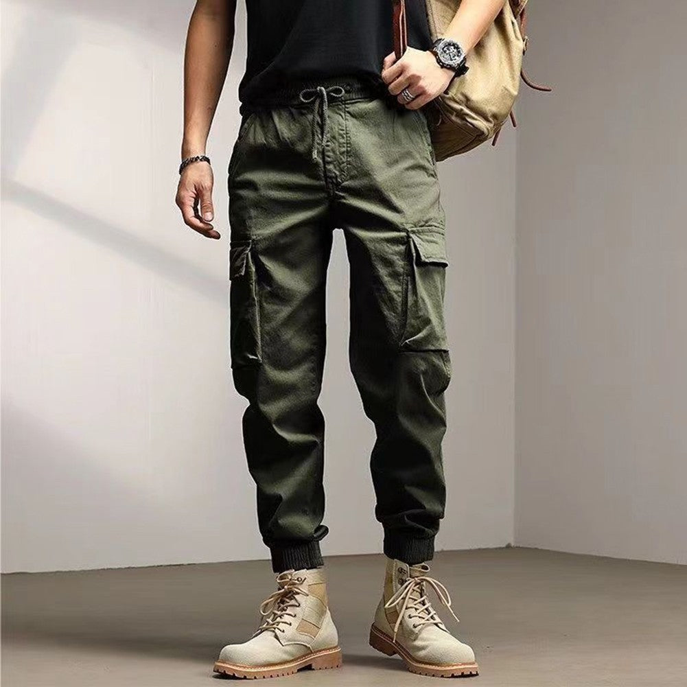 Solid Cargo Pants for Men Casual Loose Fit Ankle Banded Trousers Suitable for Spring and Autumn Grey Black Green
