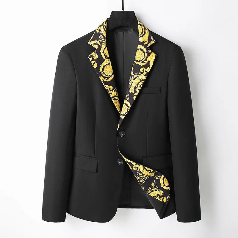 Luxury Brand Gold Floral Black Blazer Jacket High Quality Men Women Peak Lapel Baroque Suit Jacket for Wedding Party Prom