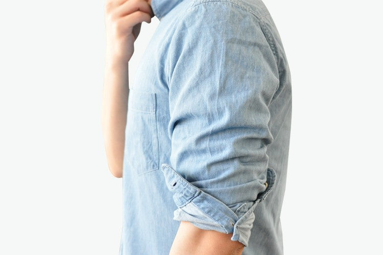 SauceZhan Chambray shirt men shirt long sleeve Denim Shirt Cotton Casual Wash Shirt Mens Dress Shirts Jeans Shirts Slim
