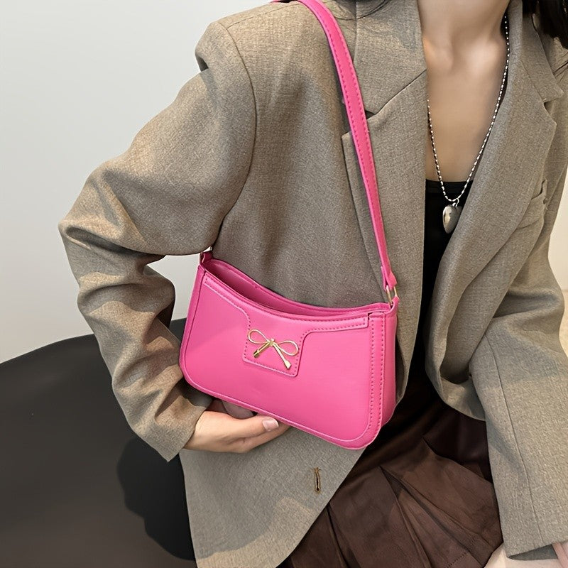 Solid Color Bowknot Shoulder Bag, Elegant Small Square Bag, Suitable for Women Handbags, Zipper Closure,Fashion Underarm Bag,