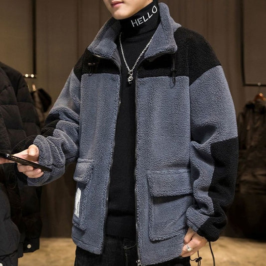 2025 Winter New Men's Lamb Fleece Jacket Thickened Warm Loose Fit Casual Stylish Youth Jacket