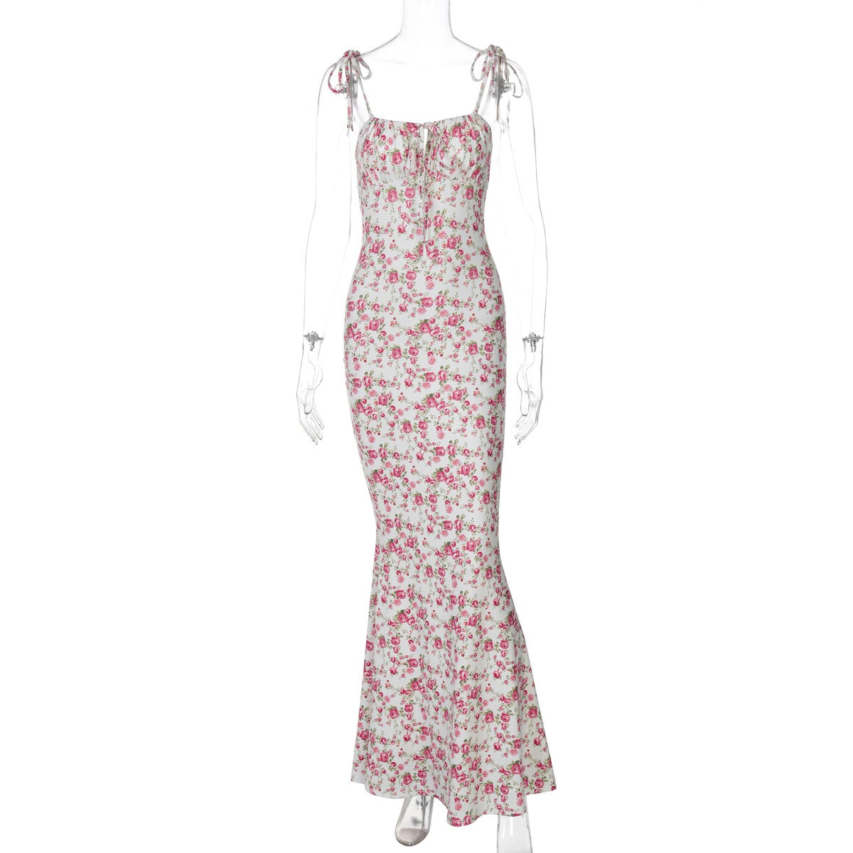 Hugcitar Floral Print Sleeveless Backless Slips Lace Up Maxi Dress Sexy Bodycon