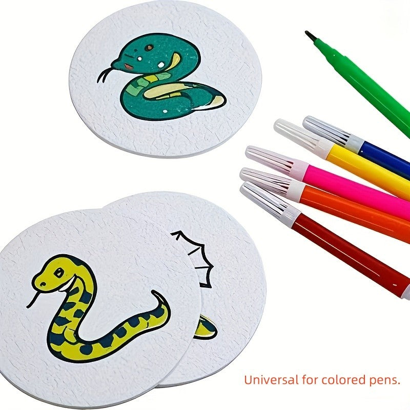 10pcs/set 3D Round Heart-shaped Flower Compressed Cotton Sheet Art Paper Pen Texture Painting DIY Creative Fun Gift