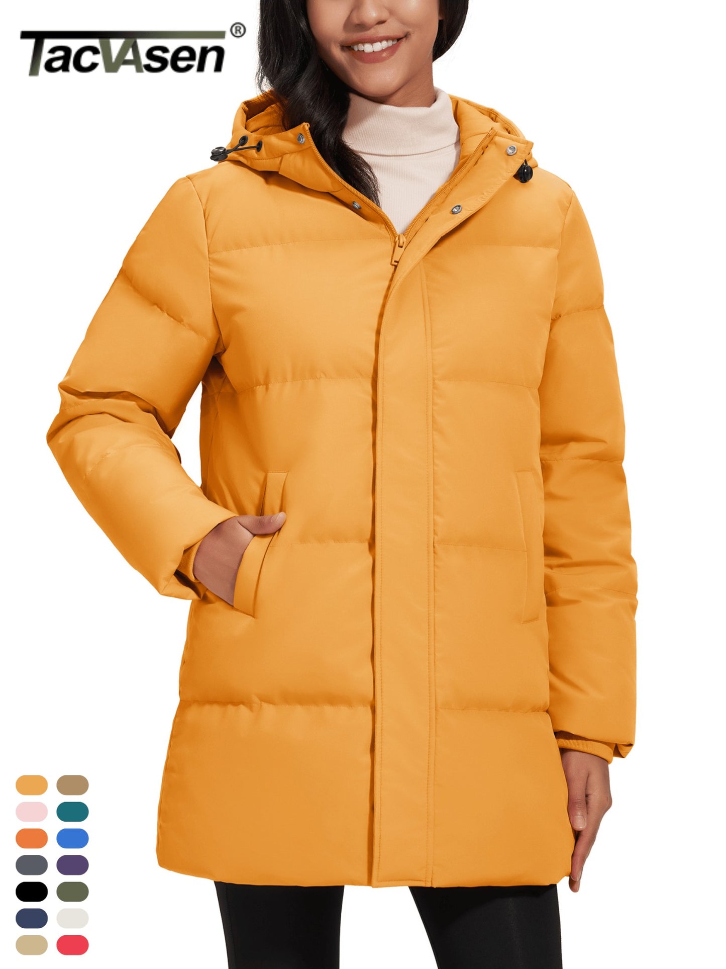 TACVASEN Winter Quilted Duck Feather Down Jackets Womens Padded Puffer Warm Hooded Long Coats Thermal Waterproof Thick Outerwear