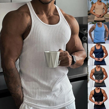 Summer Knitted Fitness Sports Leisure I-shaped Mens Tank Top Fashion Solid Gym Clothing Blusas Tanks Tops Men Clothes T-shirts