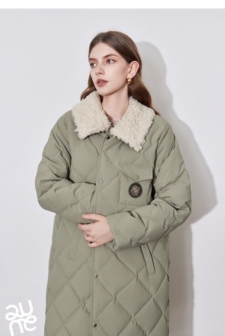 TOYOUTH Womens Down Coat 2024 Winter New Fur Collar Single Breasted Button Medium Thick Long Coat