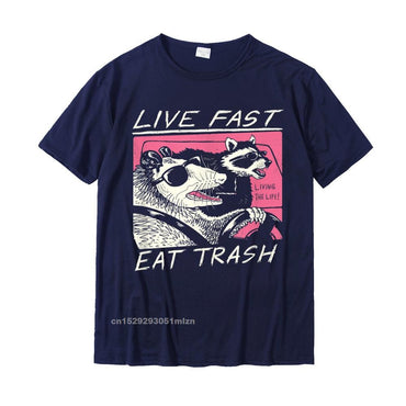 Live Fast! Eat Trash! T-Shirt Hot Sale New T Shirt Camisas Hombre For Men Cotton Tops Tees Harajuku