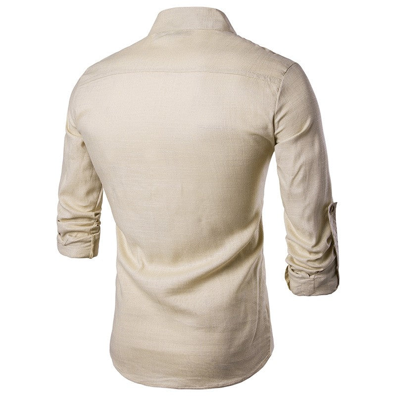 Euro Size Mens Linen Shirts Long Sleeve Button Down Solid Loose 2024 Spring Autumn Dress Henley Shirts Fashion Male Clothes