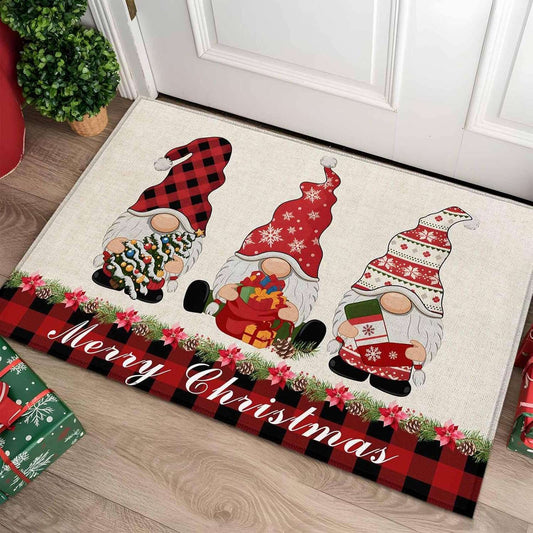 VIKAMA Christmas Gnome Doormat Winter Dwarf Front Door Mat Non-Slip Washable Entryway Rug Holiday Home Decor