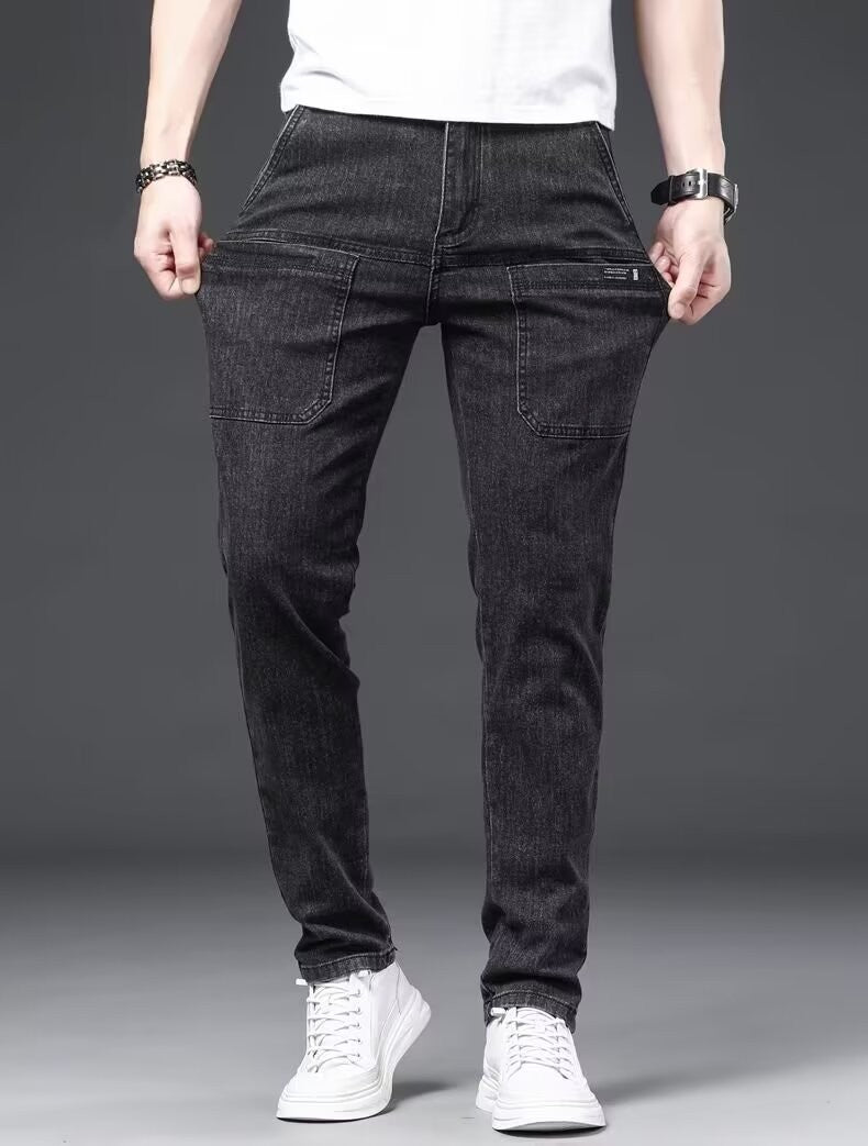 Men's Slim Fit Straight Leg Denim Jeans Flame Retardant Stretch Autumn Thin Faionable Long Pants Casual Wear Youth Sle