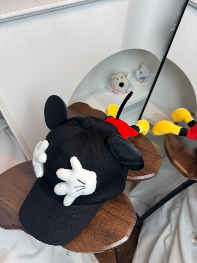 Boné de Beisebol Disney Novo Mickey Mouse Bonitinho Mickey Pequena Boneca de Palma Proteção Solar Boné com Viseira Kawaii Desenho Animado Orelhas de Mickey Chapéu de Sol