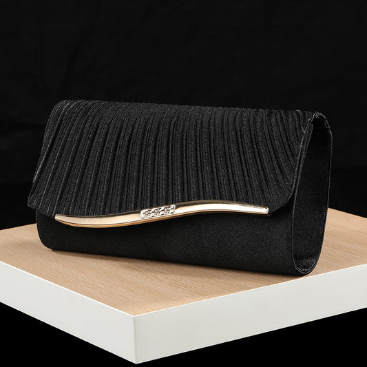 Premium Pleated Clutch Bag with Metal Trim Fashion Classic Chain Shoulder Bag for Evening Weddings And Parties