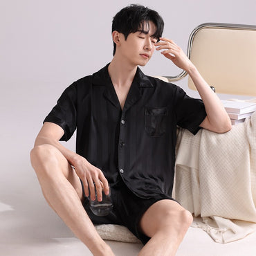 Ice Silk Pajamas Men's Spring and Summer Light and Breathable Simulation Silk Satin Short-sleeved Shorts Youth Simple Loungewear