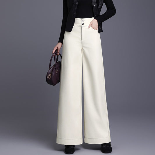 ZUZK High Quality Women PU Leather Wed Leg Pants Autumn Winter Fashion Warm Long Leather Pants Elegant LeatherTrousers