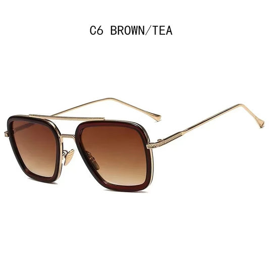 Fashion Steampunk Men Sunglasses Tony Stark Iron Man Sun Glasses Vintage Metal Eyewear Steam Punk Sunglass UV400 Male Gafas