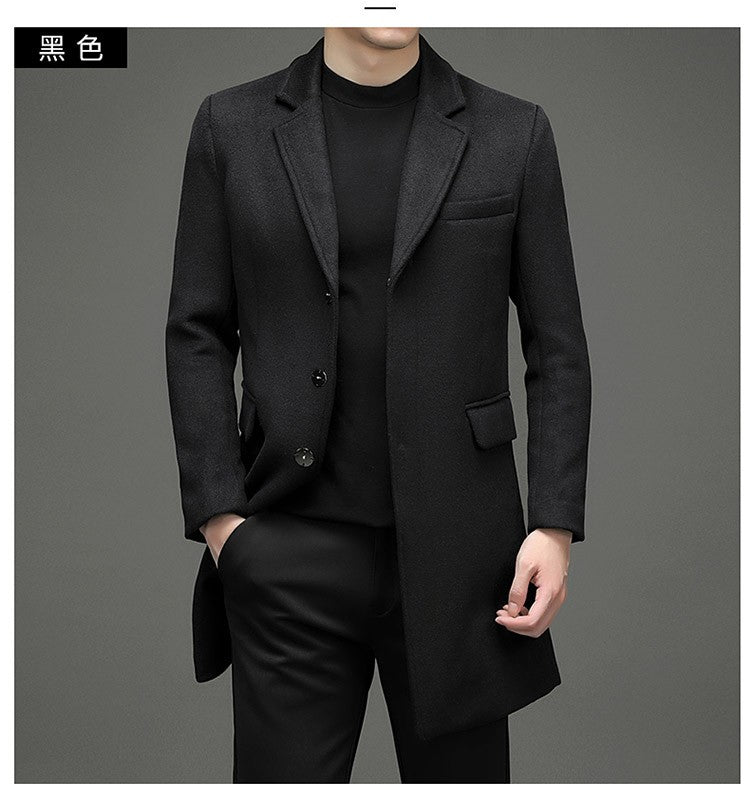 COMXZ 2025 Winter Woolen Trench Coat Men Retro Thick Cashmere Coat Korean Street Man Clothes Lightw Luxury Wool Blends Overcoat