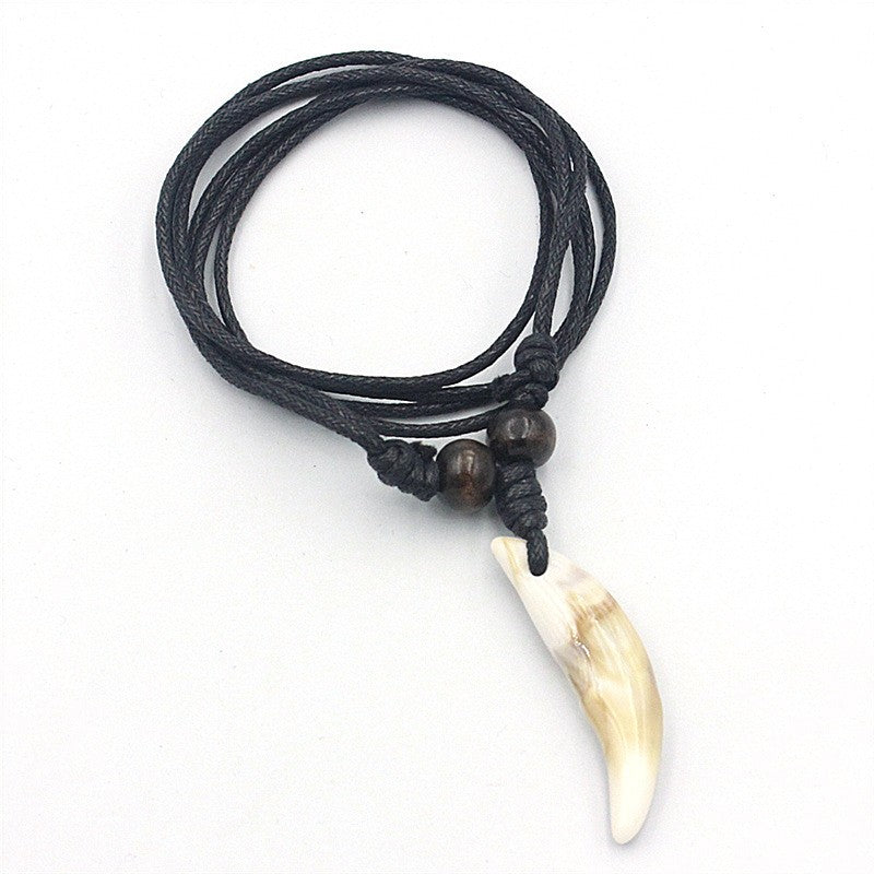 Colar Masculino Feminino Imitação Osso Pingente Amuleto Tibetano Presas Dente de Lobo Tibetano Natural Verdadeiro Vintage Branco Marrom Cru