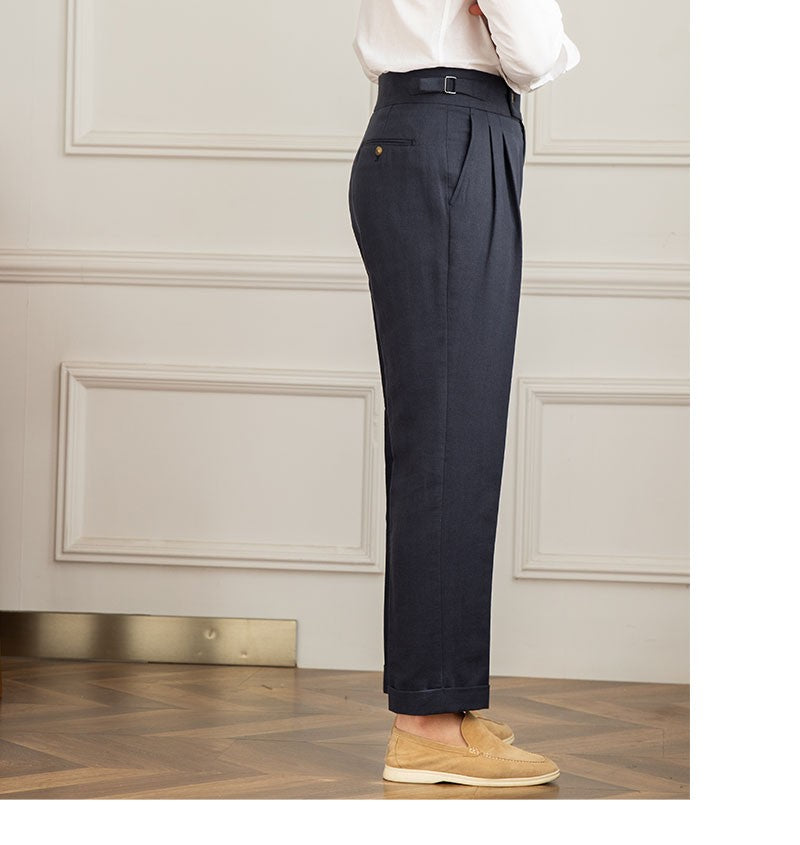 Three Gentleman Summer Naples Casual Straight Pants Men's Commuting Cotton and Linen Comfortable Breathable High Waist Pants