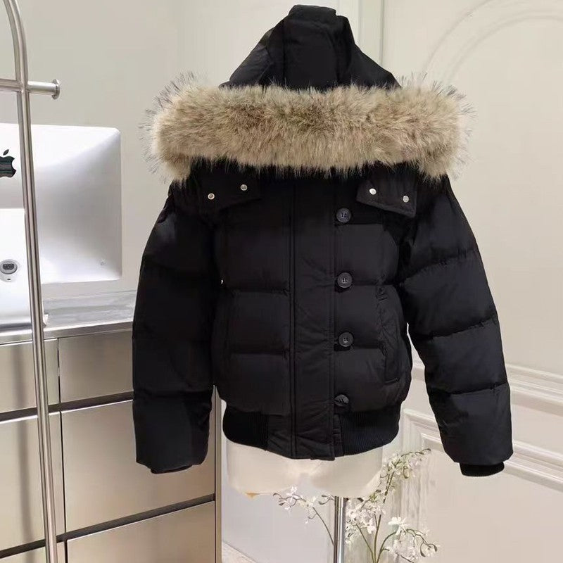 South District Fiona Women's Winter Jacket Navy Blue Cotton Short down Coat with Detachable Hood And Fur Collar