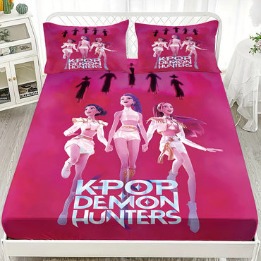 3pcs K-Pop Demon Hunters Printed coreless Bed Sheet Set Multi Size Soft Bed Cover Bedroom Bedding Machine Washable