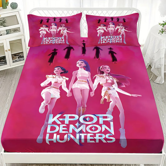 3pcs K-Pop Demon Hunters Printed coreless Bed Sheet Set Multi Size Soft Bed Cover Bedroom Bedding Machine Washable