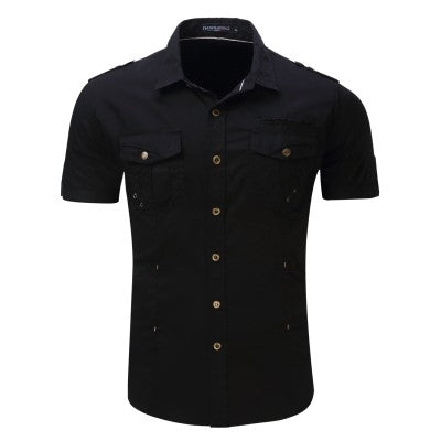 2023 New Fashion Mens Cargo Shirt Casual Shirt Solid Short Sleeve Shirts Multi Pocket Work Shirt Plus Size 100% Polyester Tops