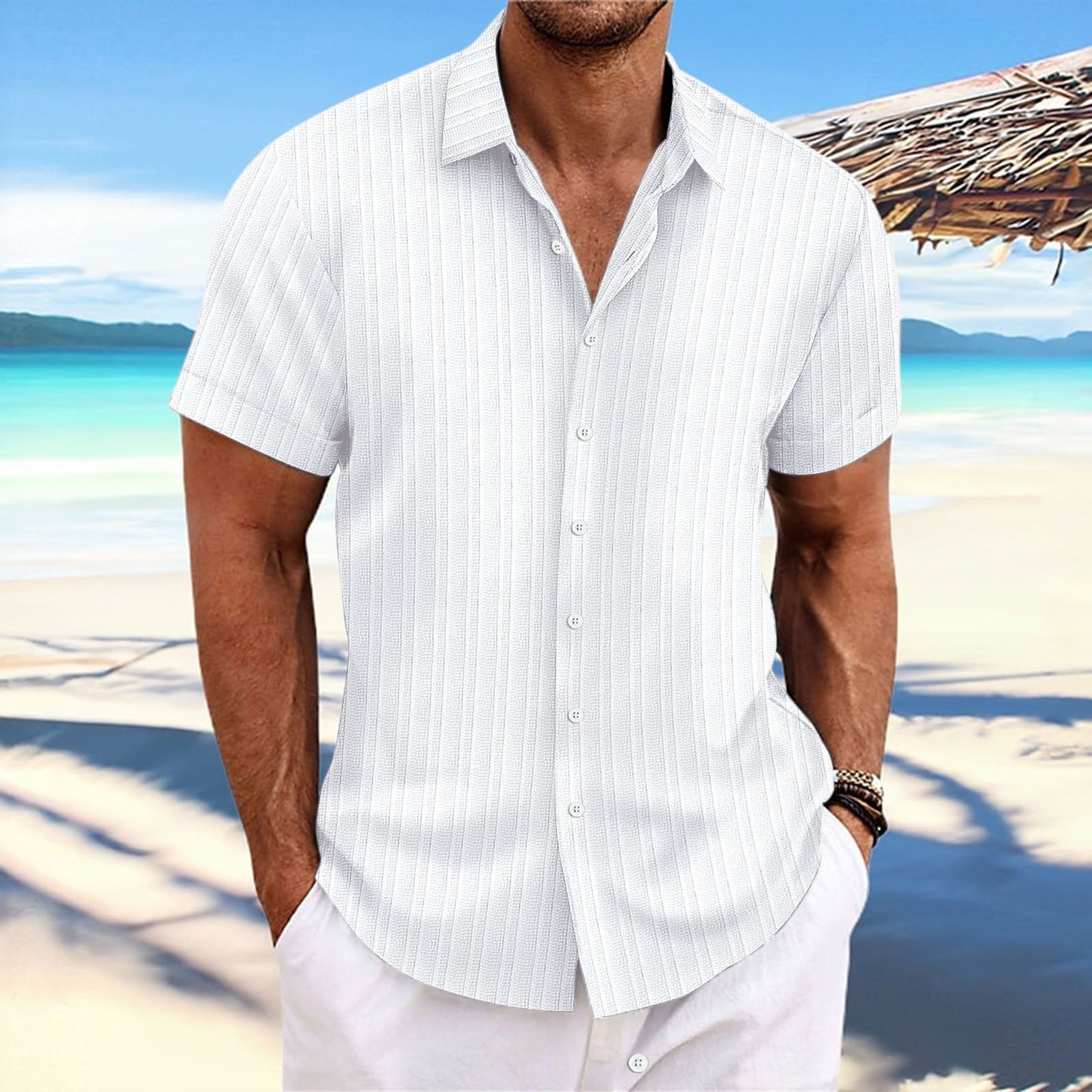New retro style summer men's casual beach style shirt lapel short sleeve loose top Handsome shirt size S-3XL