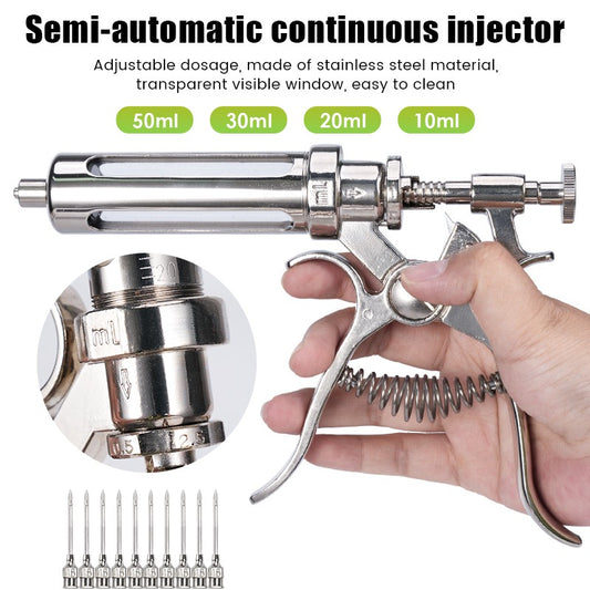 Seringa Automática Contínua 10/20/30/50ml com Agulhas Injeção de Vacina Ajustável para Gado Suíno Ovino Galinha